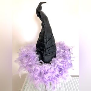 Witch hat Black Lavender feathers Natural. pleated19" Tall Crown 19" wide.